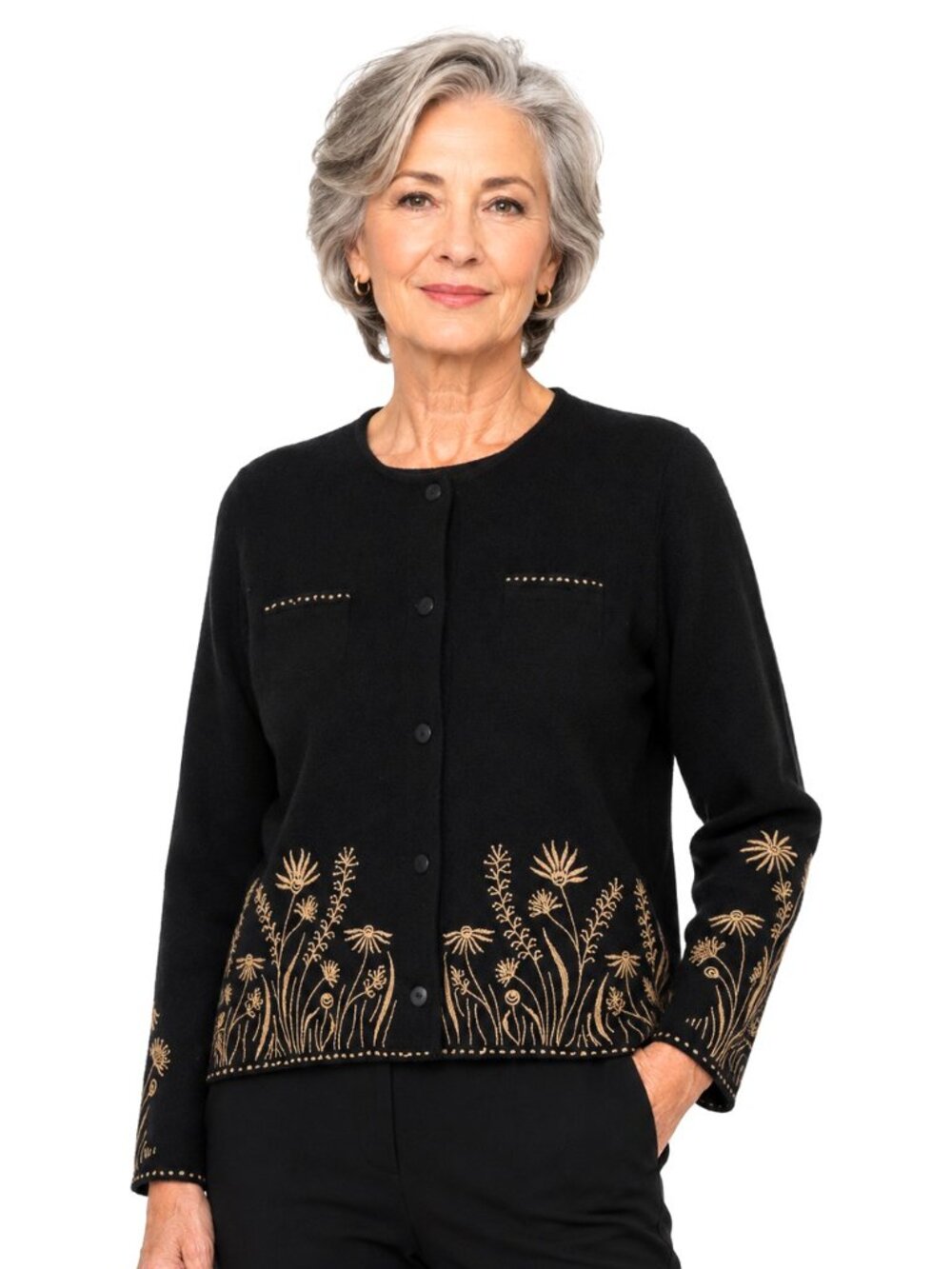 Vintage Icelandic Design Embroidered Wool Cardigan Sweater